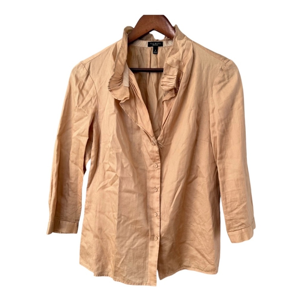 Talbots Tan Tan Ruffled Button Down Shirt with Mandarin Collar Sz 18W